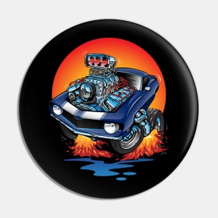 Funny Classic Sixties American Muscle Car Hot Rod Cartoon Pin