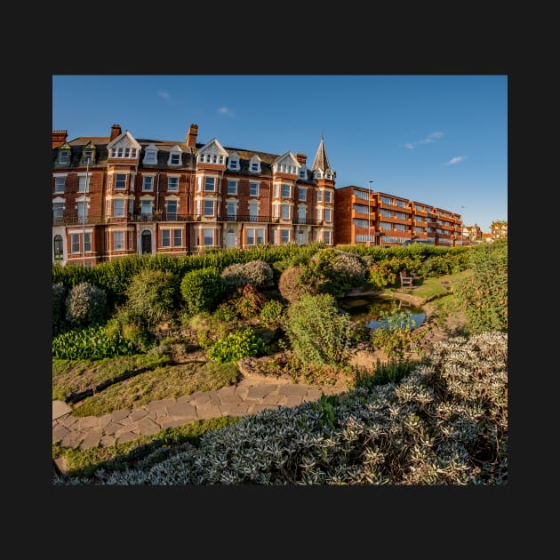 Fisheye view of a Victorian hotel and public gardens in the seaside town of Cromer, North Norfolk by yackers1