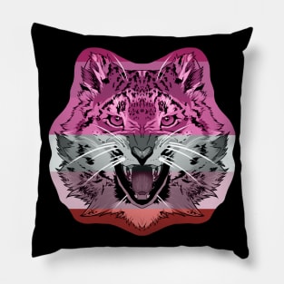 illustrated SNOW LEOPARD PRIDE series (lipstick lesbian pride flag) Pillow