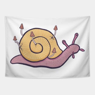 Snail Growing Mushrooms Tapestry