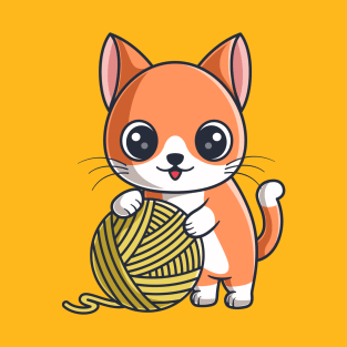 Cute Orange Cat Playing Yarn Ball T-Shirt