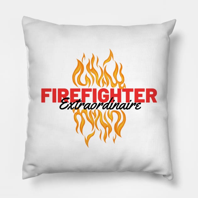 Firefighter extraordinaire black and red text design with flames Graphic Pillow by BlueLightDesign