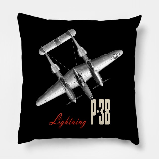 P-38 Lightning WW2 fighter aircraft airplane Pillow by Jose Luiz Filho