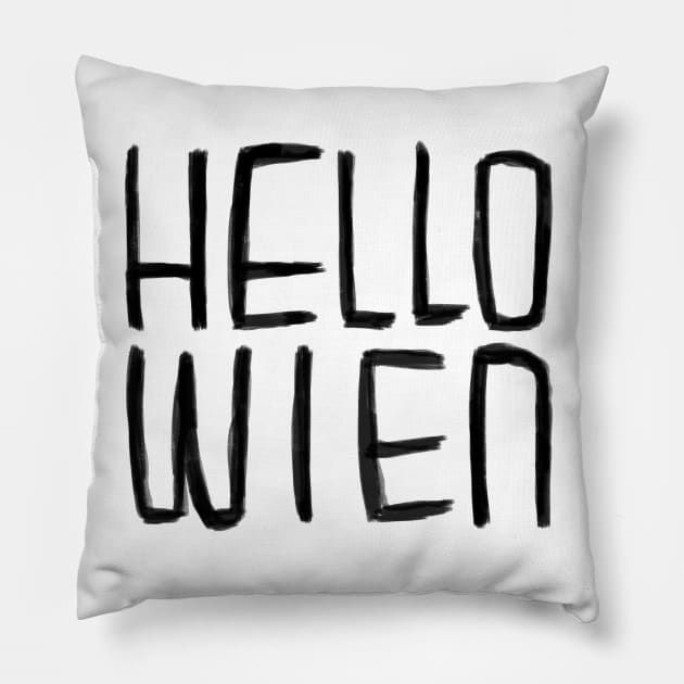 Funny Pun, Hello Wien Typography, Hell-o Wien, Vienna for Halloween Pillow by badlydrawnbabe