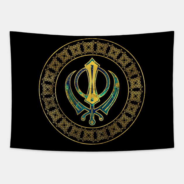 Gold and Marble Khanda symbol Tapestry by Nartissima