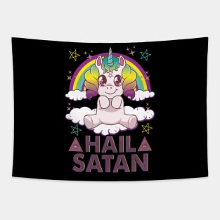 Hail Satan Unicorn Cute Rainbow Heavy Metal Pun Tapestry