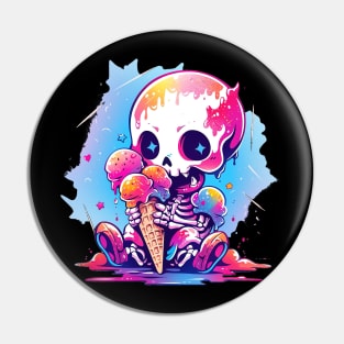 Cute Baby Skeleton Loves Ice Cream Halloween Design Pin