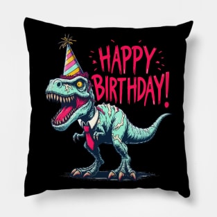 Funny Spooky Happy Birthday Dinosaur Tyrannosaurus Party Pillow