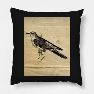 Cuckoo Vintage Black and White Illustration | Forest Wildlife Bird Pillow
