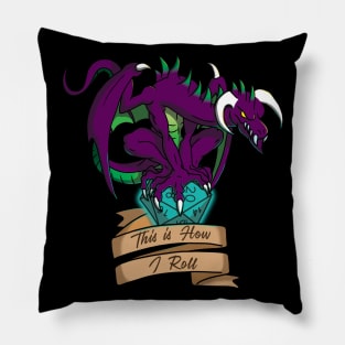 Purple Dragon with D20 die "This is How I Roll" Pillow