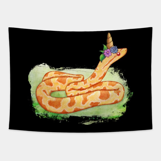 Albino Corn Snake With Unicorn Flowers Tapestry by ViolaVixi