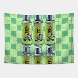 Vintage Thermos Green with Pastel Green Tile Floor Pattern - Retro Hong Kong Tapestry