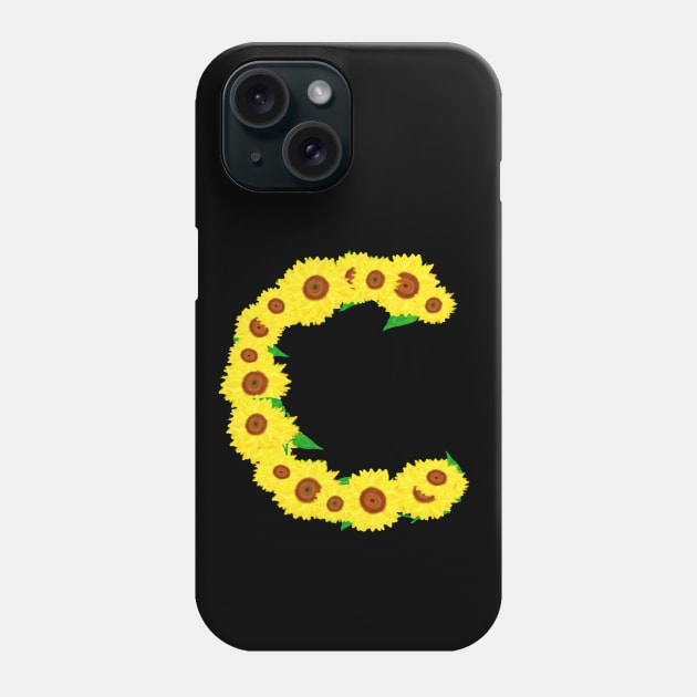 Sunflowers Initial Letter C (Black Background) Phone Case by Art By LM Designs 