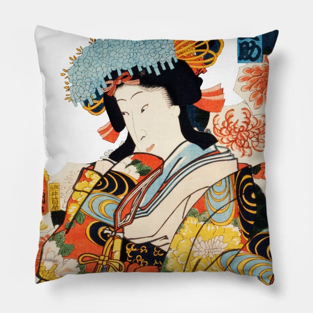 Traditional Japanese Woman Painting Pillow by thecolddots