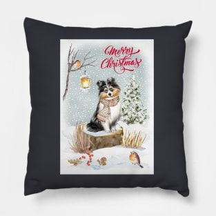 Shetland Sheepdog Merry Christmas Santa Dog Pillow