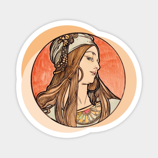 Alphonse Mucha Art Nouveau ver.1 Magnet by DangerslyHappy