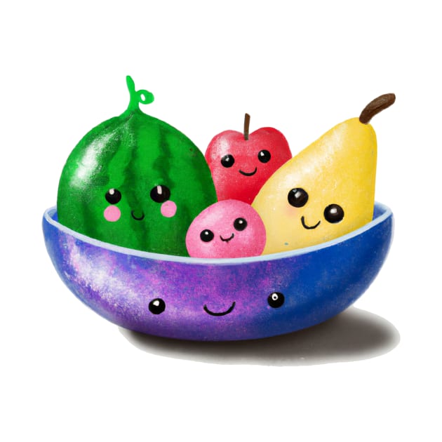 Cute bowl of happy fruits by valsevent