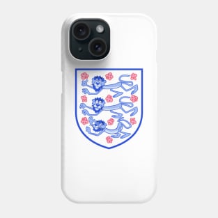 Three lions 3 lions with English pink tudor roses, plus cartoon panther on a blue shield Phone Case