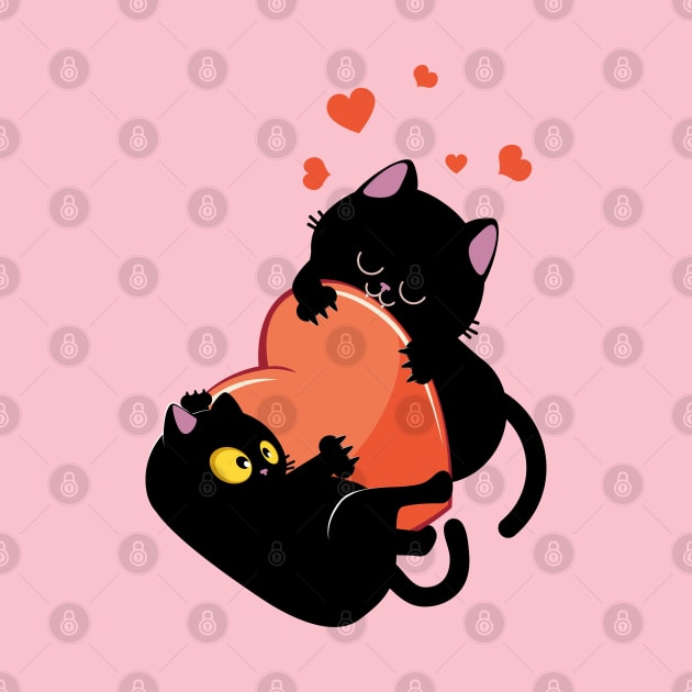 Black cats play with heart by AnnArtshock