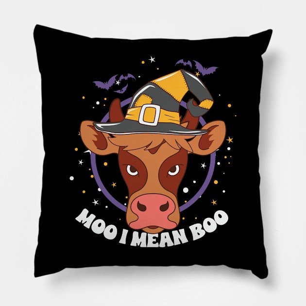 Moo I Mean Boo Funny Halloween Cow Pillow by ReeseClaybro