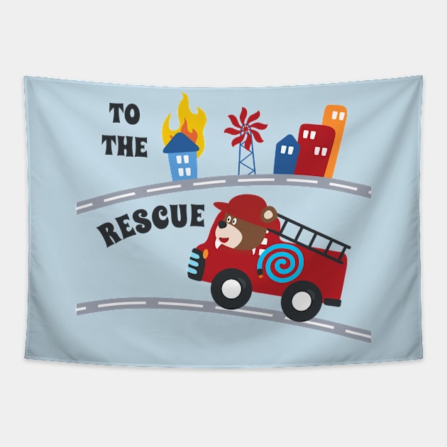 Fire rescue car with funny firefighter, Tapestry by KIDS APPAREL