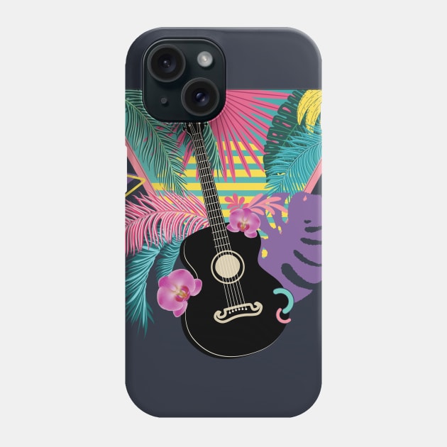 Retro guitar with tropical leaves Phone Case by AnnArtshock