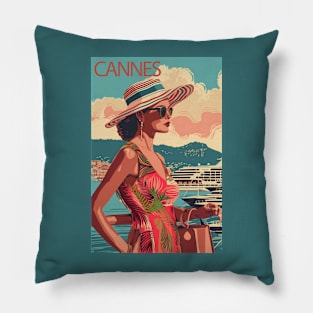 Cannes, France, Vintage Travel Poster Pillow