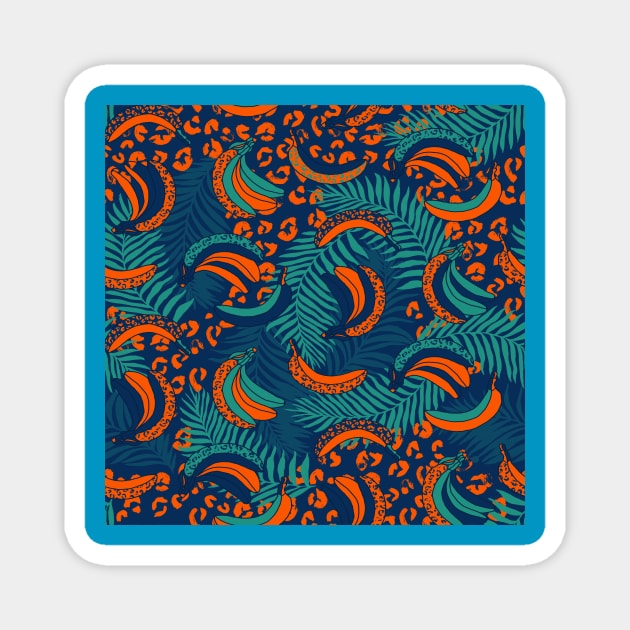 Orange and Teal Palms and Bananas Magnet by Carolina Díaz