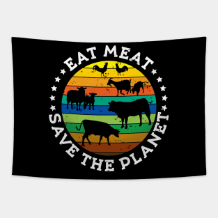 EAT MEAT SAVE THE PLANET Vintage Retro Original Design Tapestry