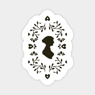 Jane Austen Silhouette Surrounded By Botanical Folk Art and Butterflies Magnet