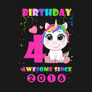 4th Birthday Girl Cute Unicorn I'm 4 Years Old Kid Gift T-Shirt