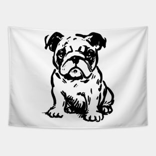 Stick figure bulldog in black ink Tapestry