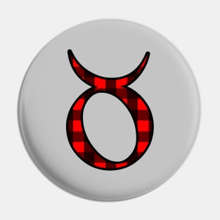 Taurus Zodiac Horoscope Symbol in Black and Red Buffalo Plaid Pin