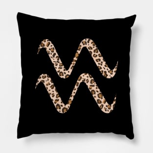 Aquarius Zodiac Horoscope Symbol in Leopard Print Pillow