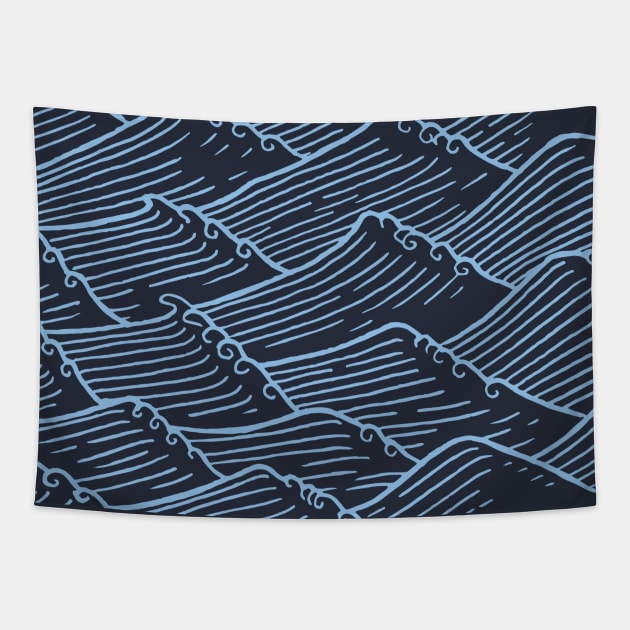 Hand Drawn Asian Waves Tapestry by TomCage