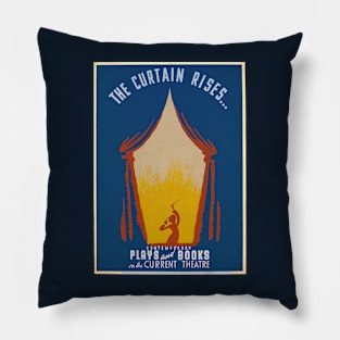 "The Curtain Rises" vintage screen print in blue and orange, 1942: Retro theatre poster, cleaned and restored Pillow