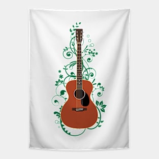 Mahogany Concert Acoustic Guitar Flowering Vines Tapestry