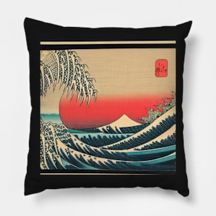 The Majestic Wave at Sunset - A Breathtaking Ukiyo-e Painting Pillow