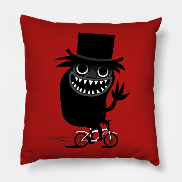 Babadook Likes Bicycle Pillow by Plan8