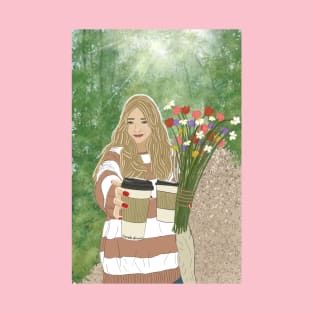 The girl with coffee and flowers T-Shirt