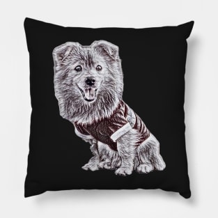 Pomeranian Portrait - Pomeranian Gift Black and White Sketch Pillow