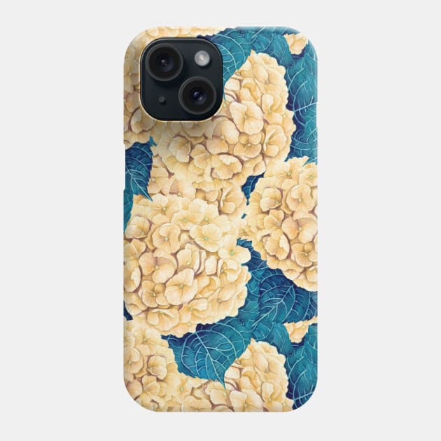 Hydrangea watercolor pattern, yellow and blue Phone Case by katerinamk