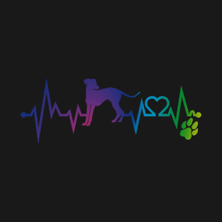 Italian GreyHound Colorful Heartbeat, Heart & Dog Paw T-Shirt