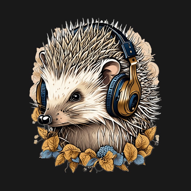 Cute Hedgehog with Headphones Blue Gold design by Edgi