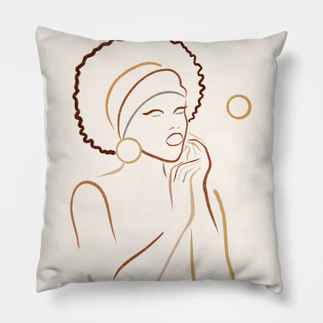 Afro Black Woman Portrait minimalist boho art Pillow by Trippycollage