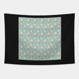 Pink rosettes on mint background – seamless pattern Tapestry