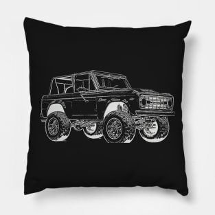 Bronco Wireframe White Pillow