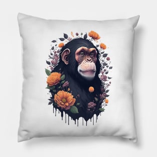 Chimp with Flowers Pillow