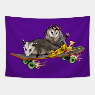 Rebellious Opossums On A Skateboard With Trash Tapestry
