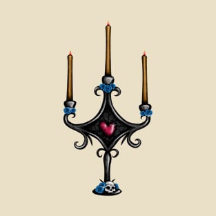 Dark Candlestick with Blue Roses T-Shirt